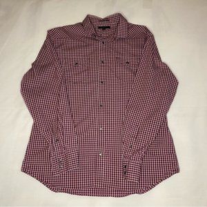 Banana Republic Dark Red Slim Fit Long Sleeve Pearl Snap Check Shirt Mens XL